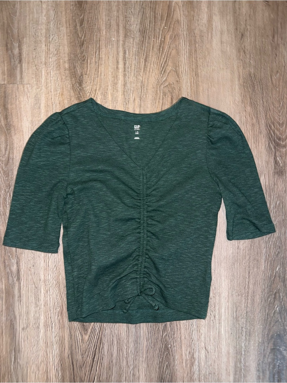 GAP Dark Green Ruched V-Neck Crop Top